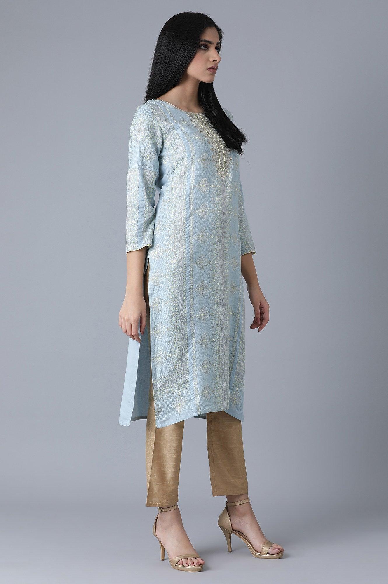 Air Blue Dori Embroidery kurta - wforwoman