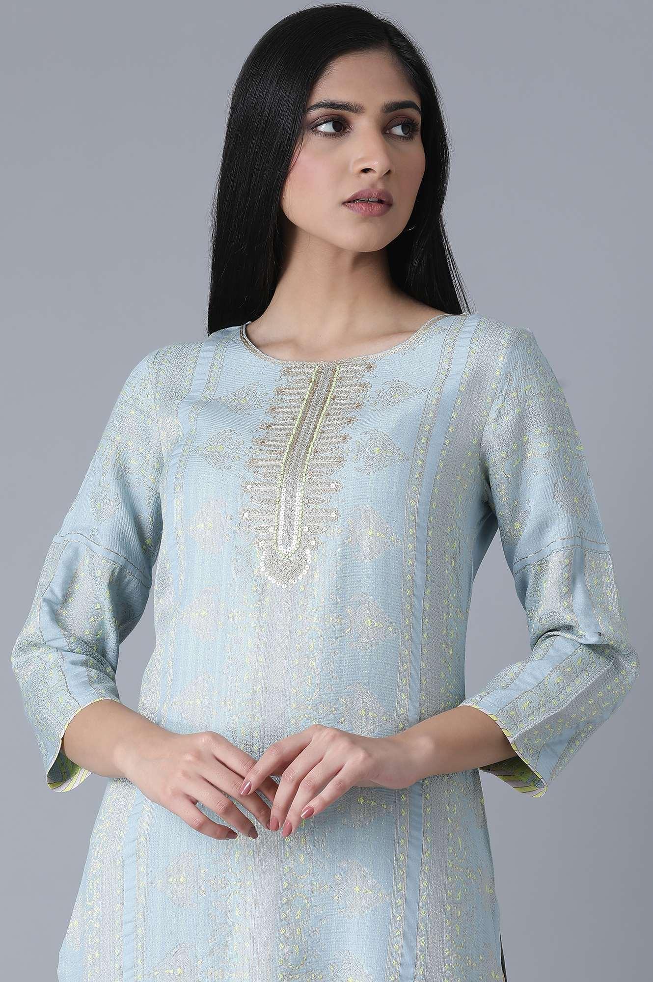 Air Blue Dori Embroidery kurta - wforwoman