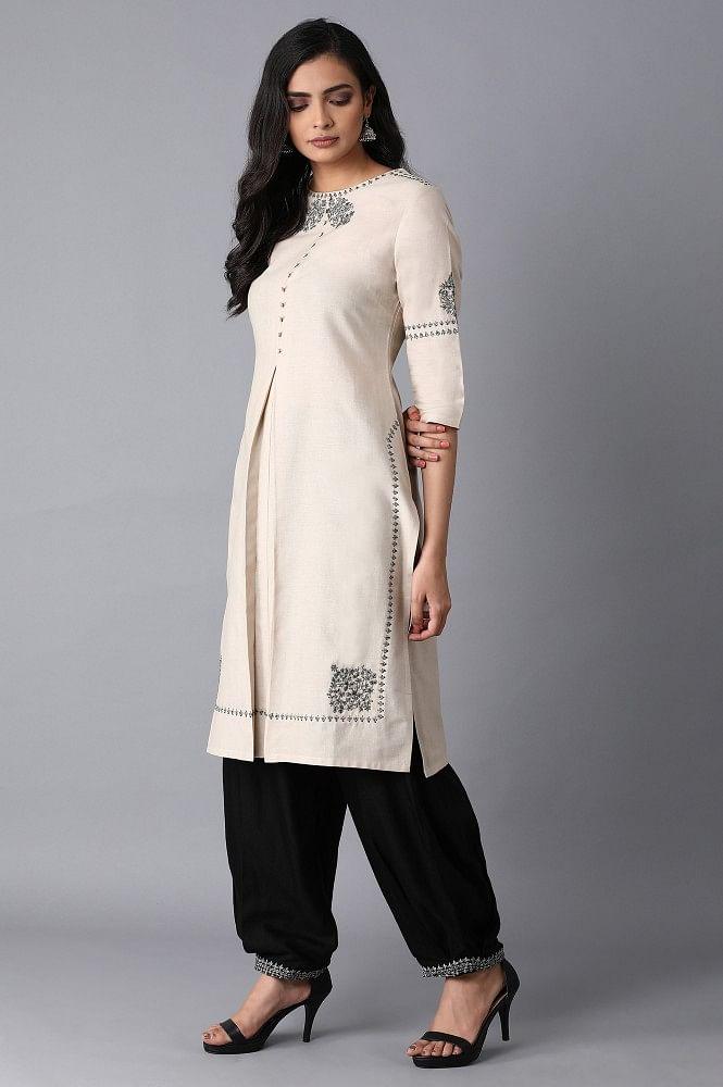 Beige Embroidered Straight kurta - wforwoman