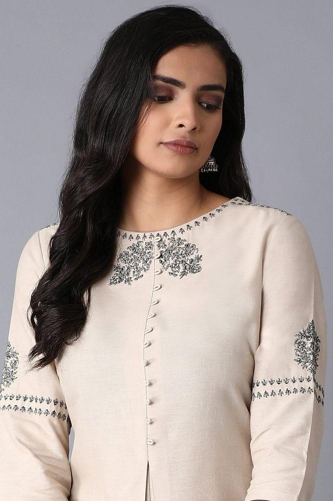 Beige Embroidered Straight kurta - wforwoman