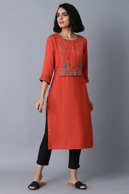 Burnt Orange Embroidered kurta