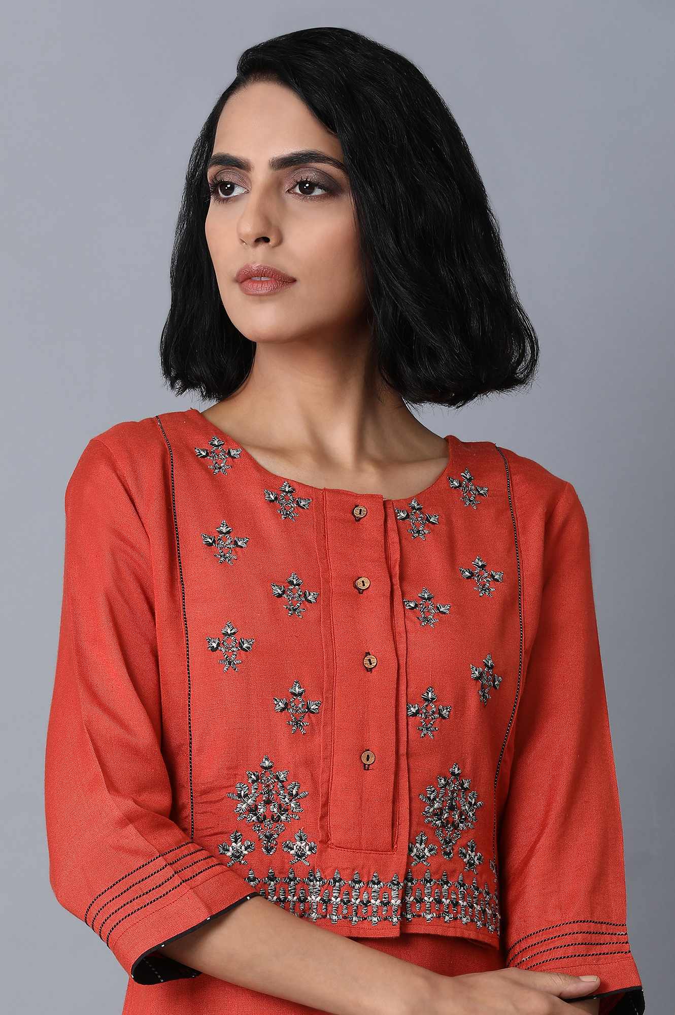 Burnt Orange Embroidered kurta