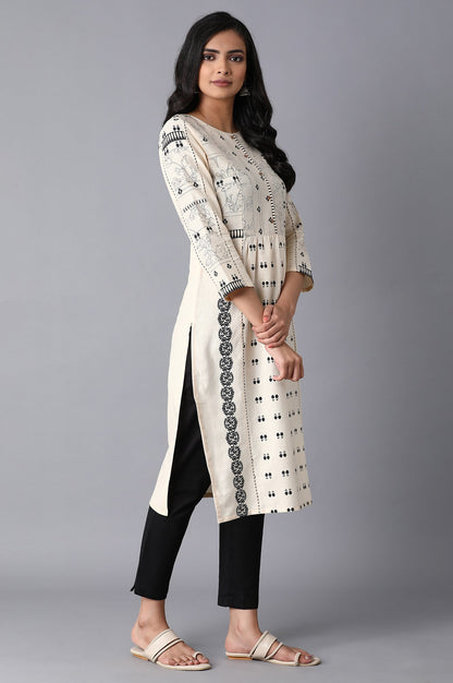 Ecru Printed Gathered kurta