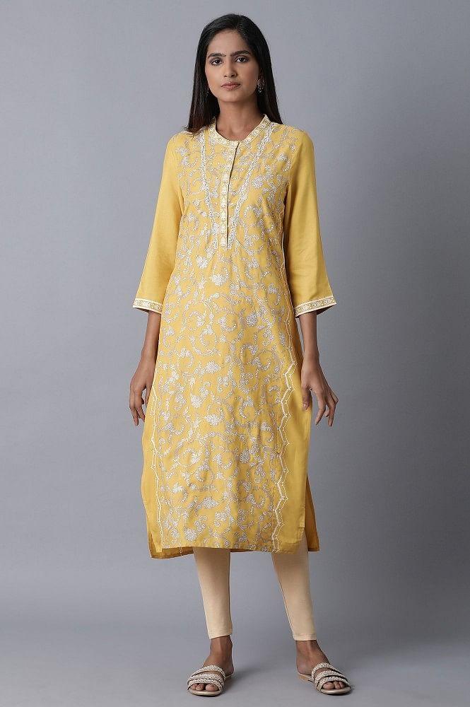 Yellow Embroidered kurta - wforwoman