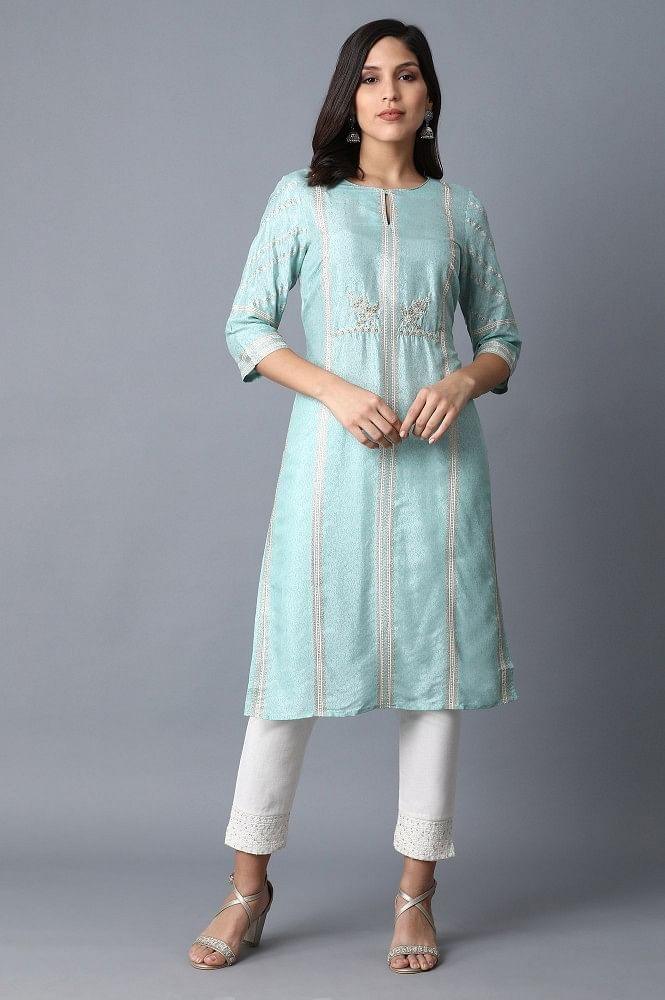 Blue Embroidered kurta - wforwoman