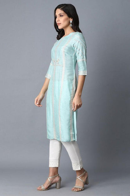 Blue Embroidered kurta - wforwoman