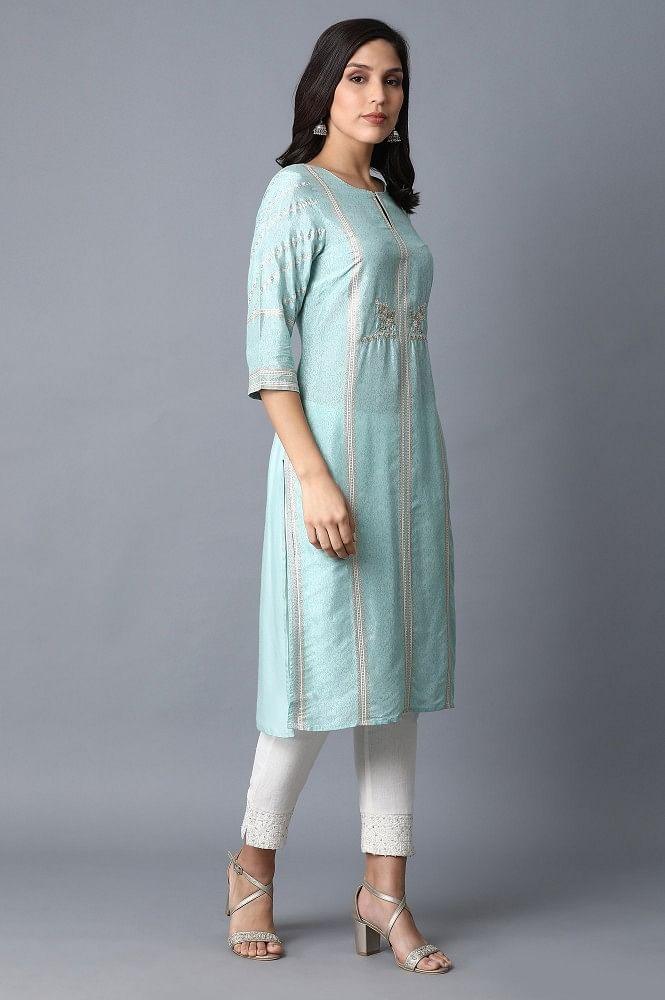 Blue Embroidered kurta - wforwoman