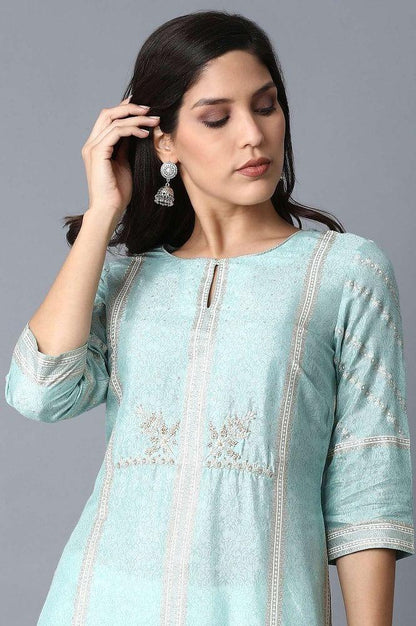 Blue Embroidered kurta - wforwoman