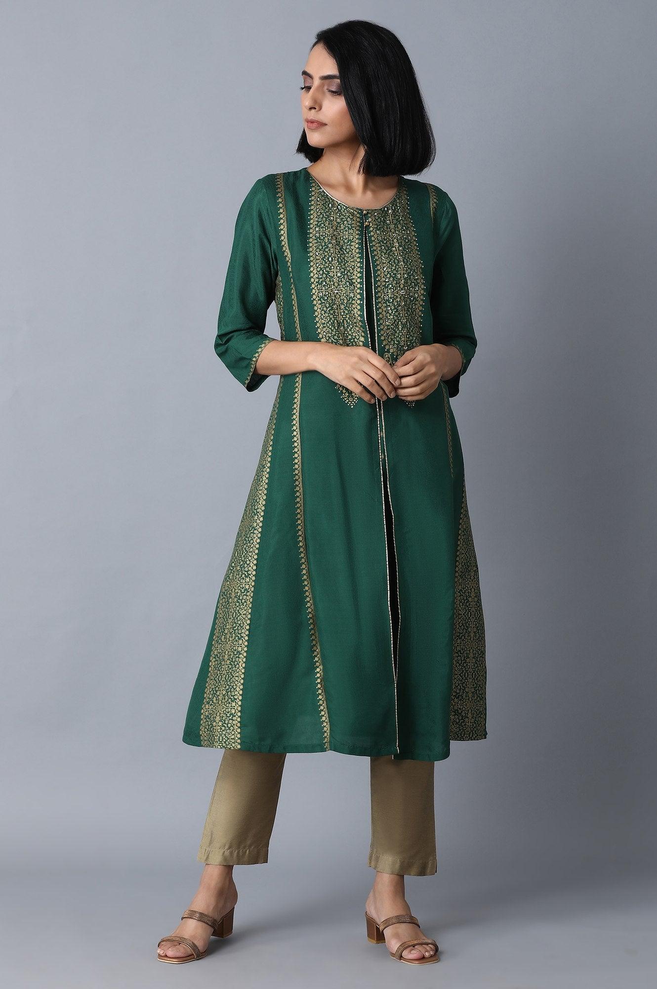 Leafy Green Printed kurta - wforwoman