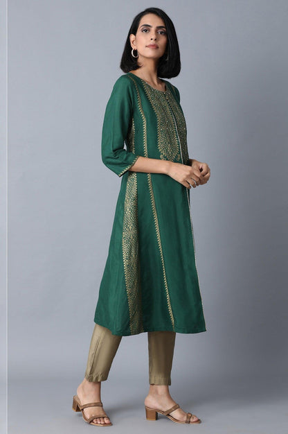 Leafy Green Printed kurta - wforwoman