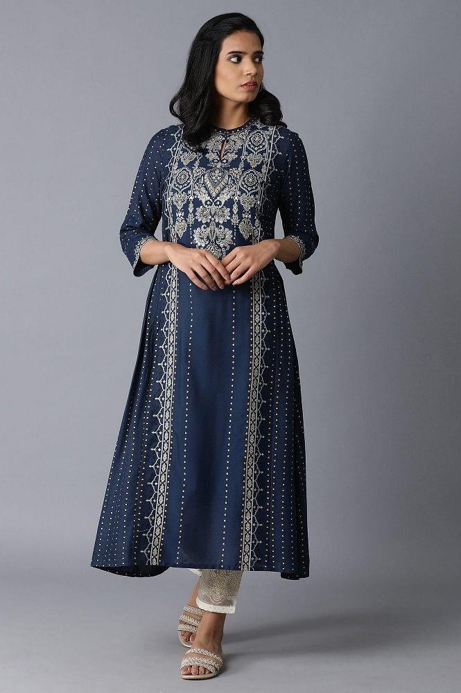 Blue Printed kurta - wforwoman