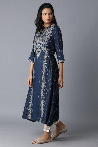 Blue Printed kurta - wforwoman