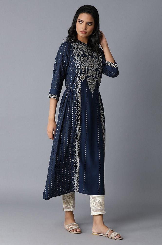 Blue Printed kurta - wforwoman