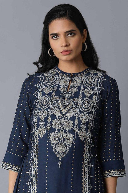 Blue Printed kurta - wforwoman