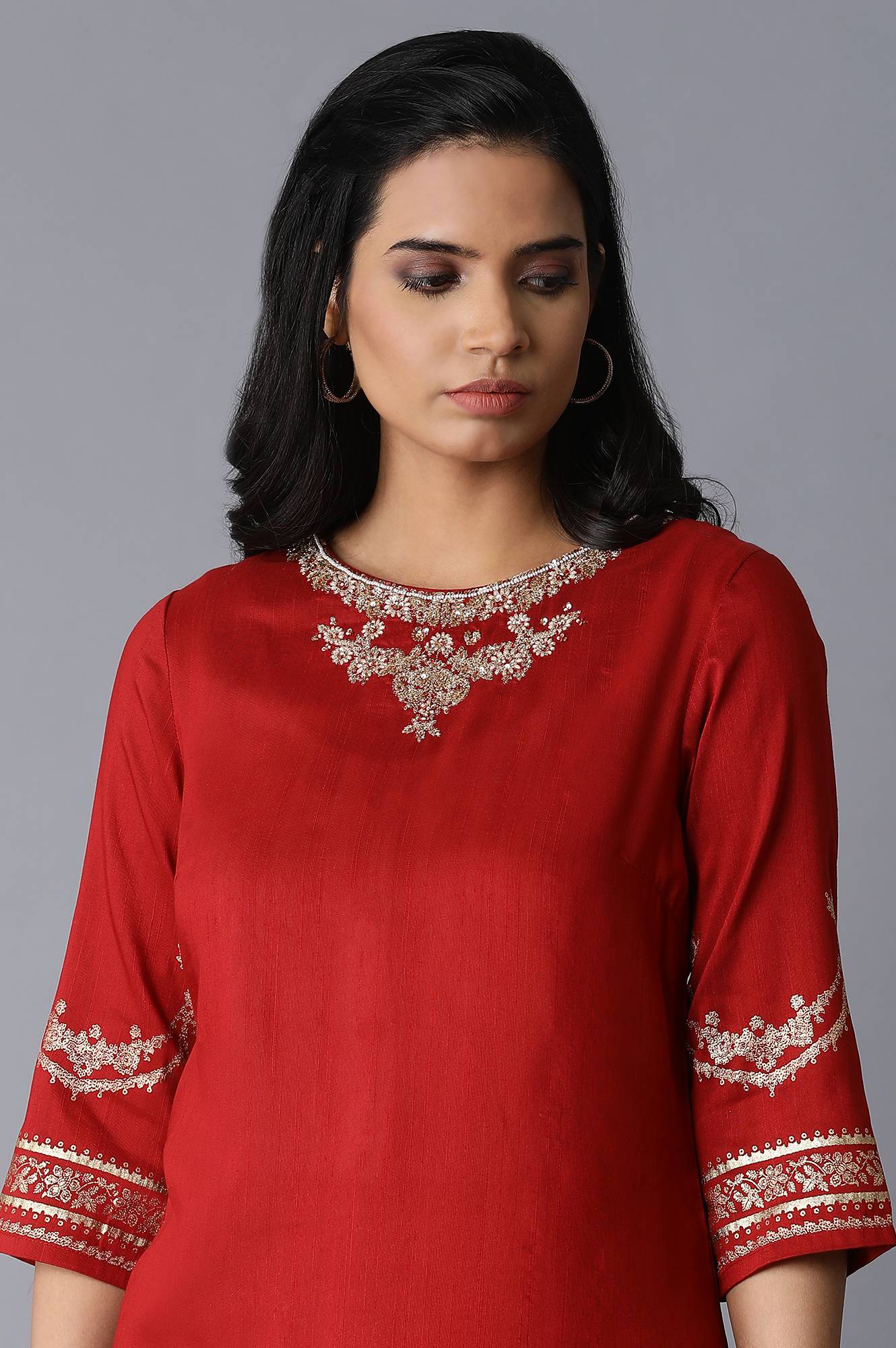 Red Placement Print kurta