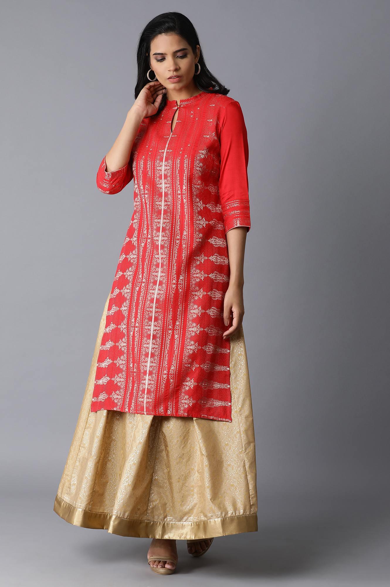 Chilli Red Zari kurta - wforwoman