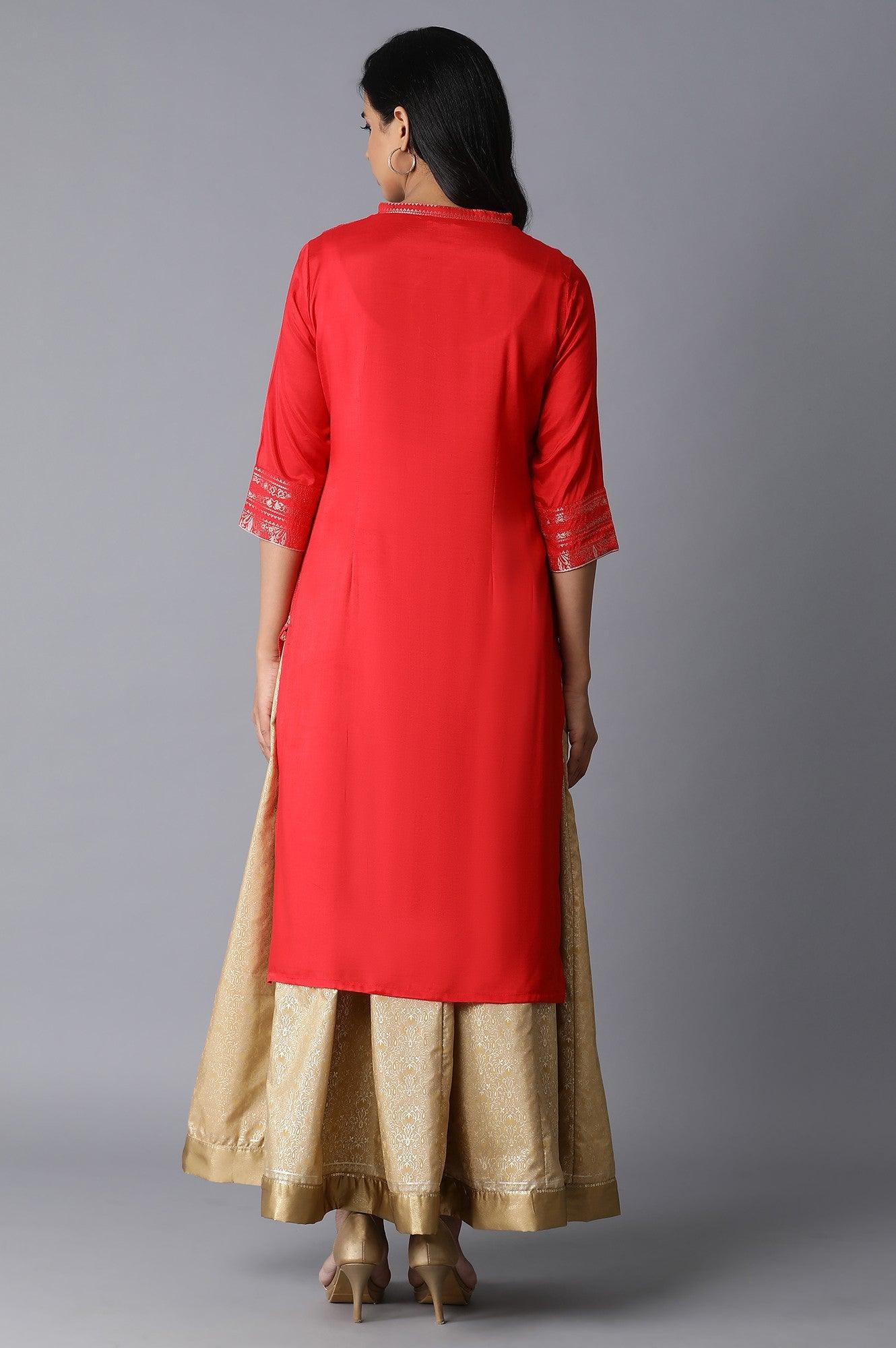 Chilli Red Zari kurta - wforwoman