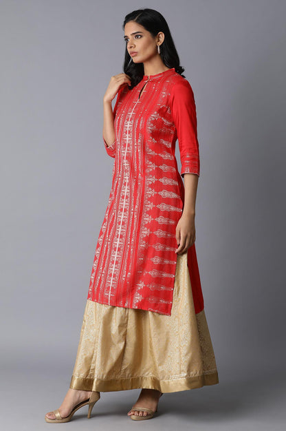 Chilli Red Zari kurta - wforwoman