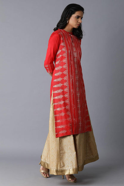 Chilli Red Zari kurta - wforwoman