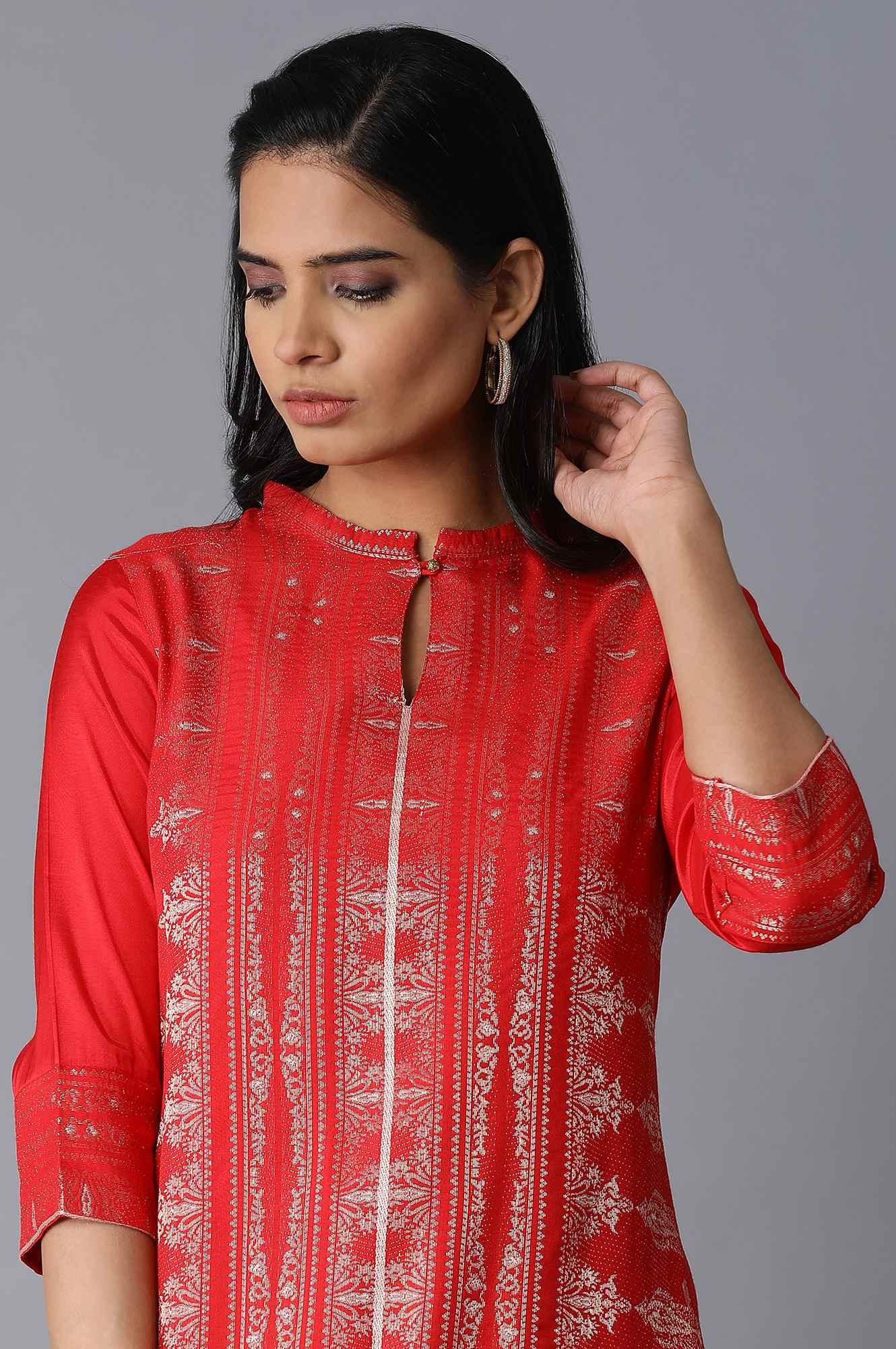 Chilli Red Zari kurta - wforwoman