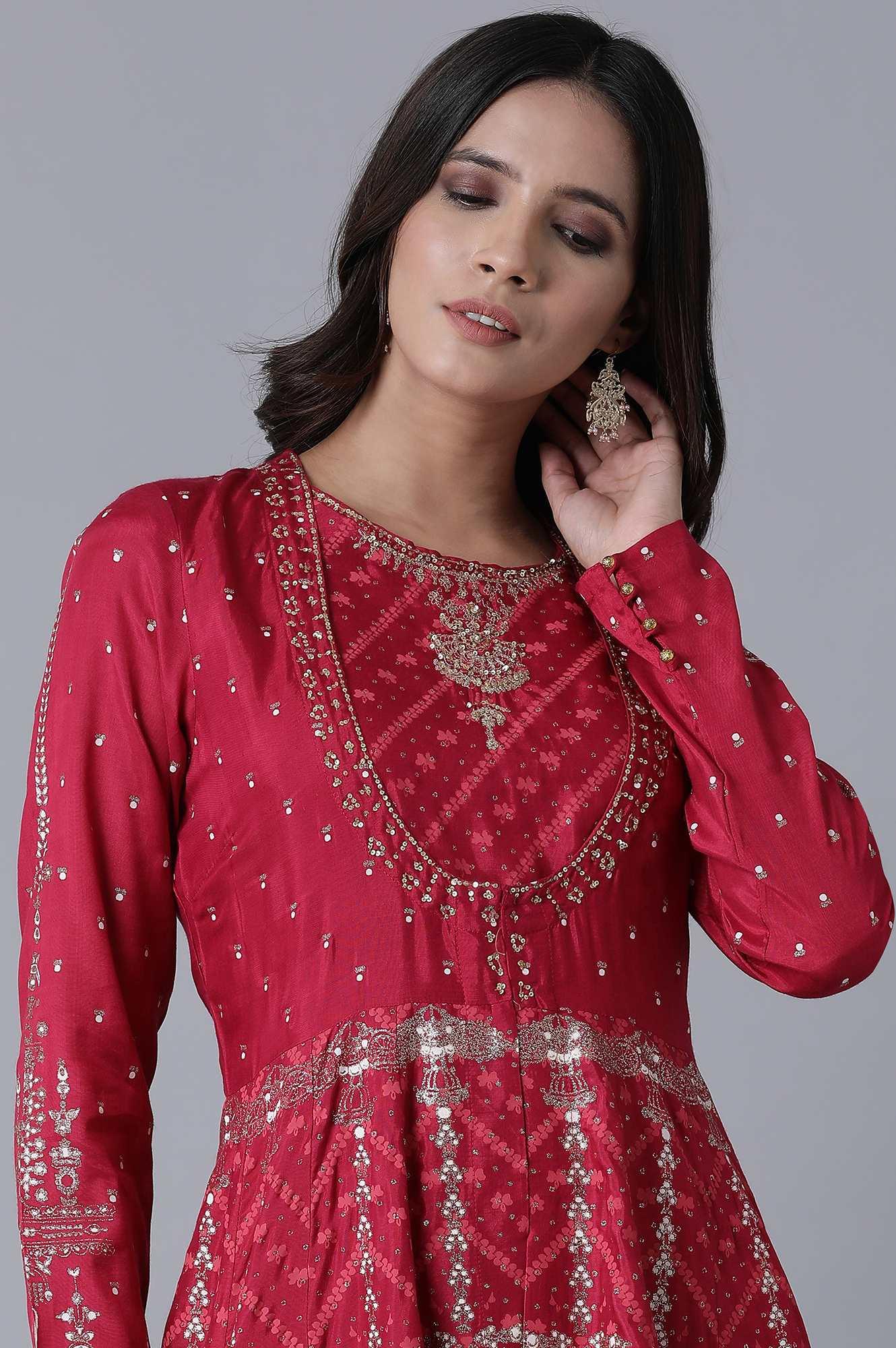 Red Embellished Jacket Dress - wforwoman