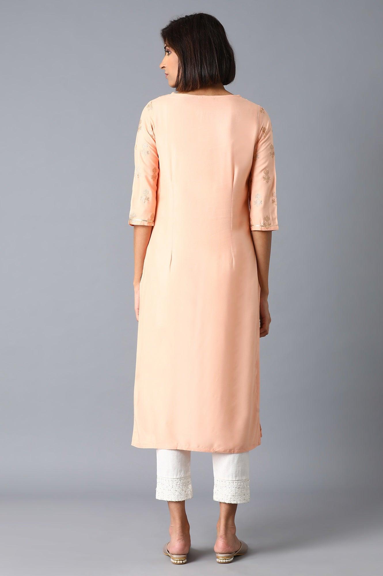 Peach Pink Glitter kurta - wforwoman