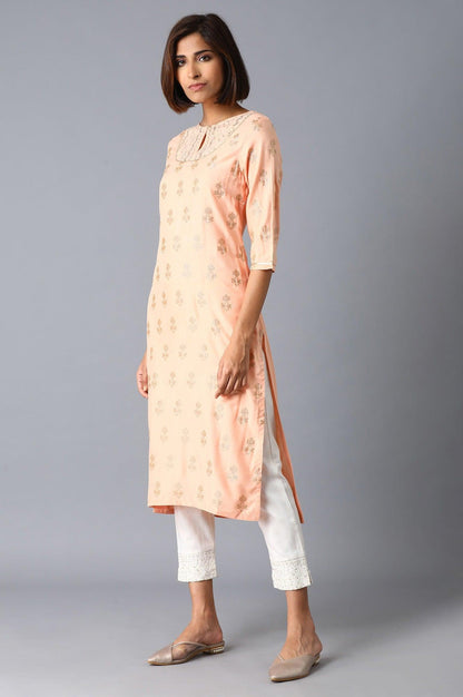 Peach Pink Glitter kurta - wforwoman