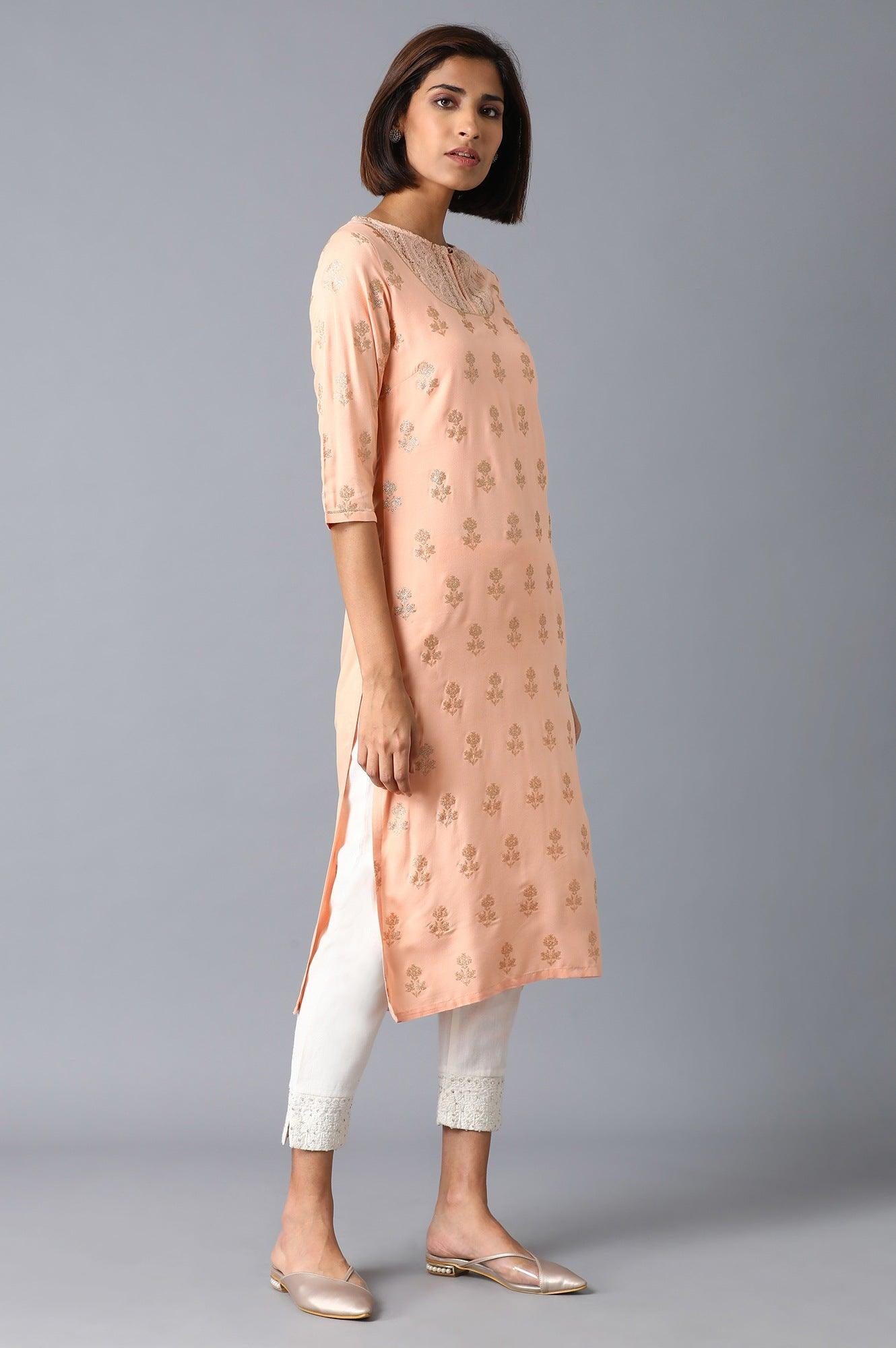 Peach Pink Glitter kurta - wforwoman