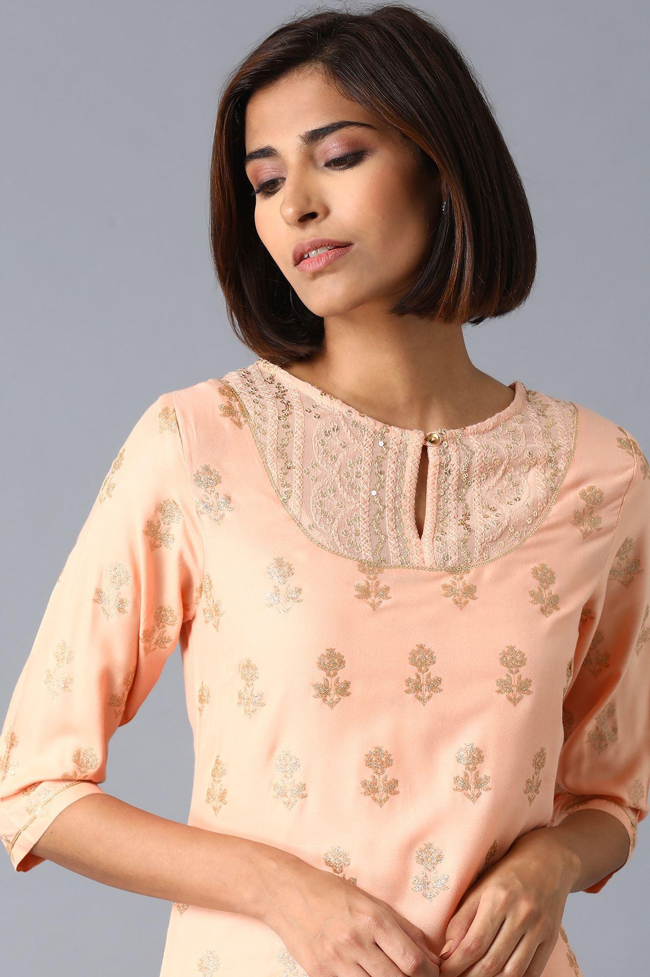 Peach Pink Glitter kurta - wforwoman