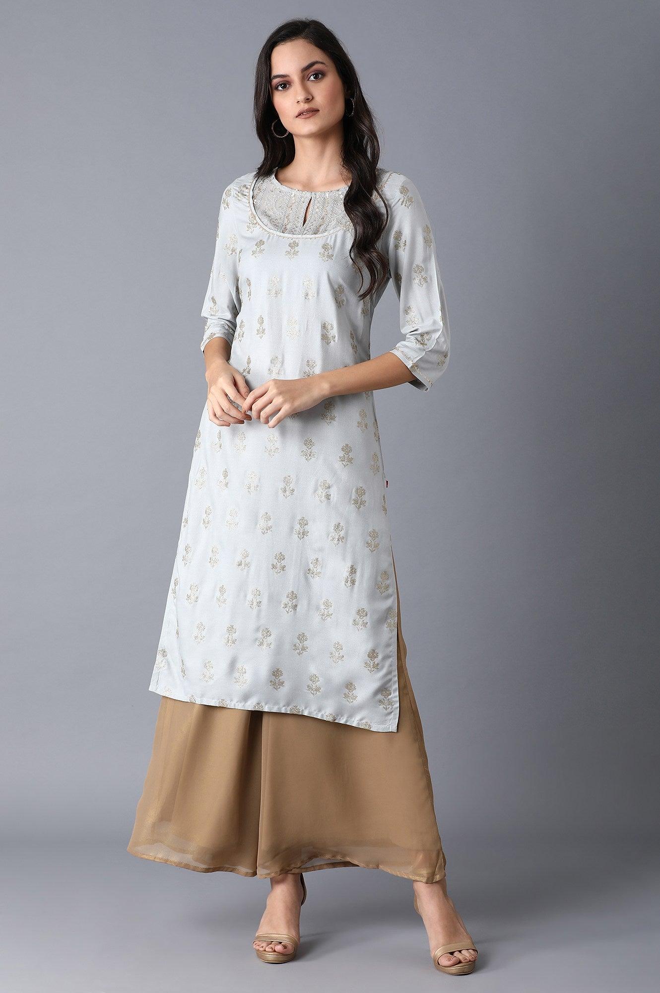 Blue Glitter Printed kurta - wforwoman