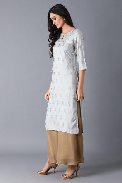 Blue Glitter Printed kurta - wforwoman