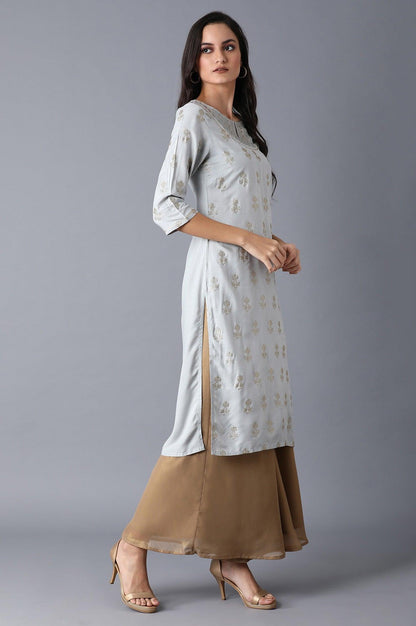 Blue Glitter Printed kurta - wforwoman