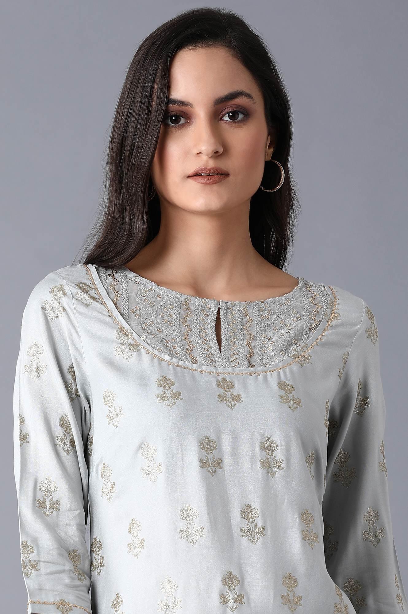 Blue Glitter Printed kurta - wforwoman