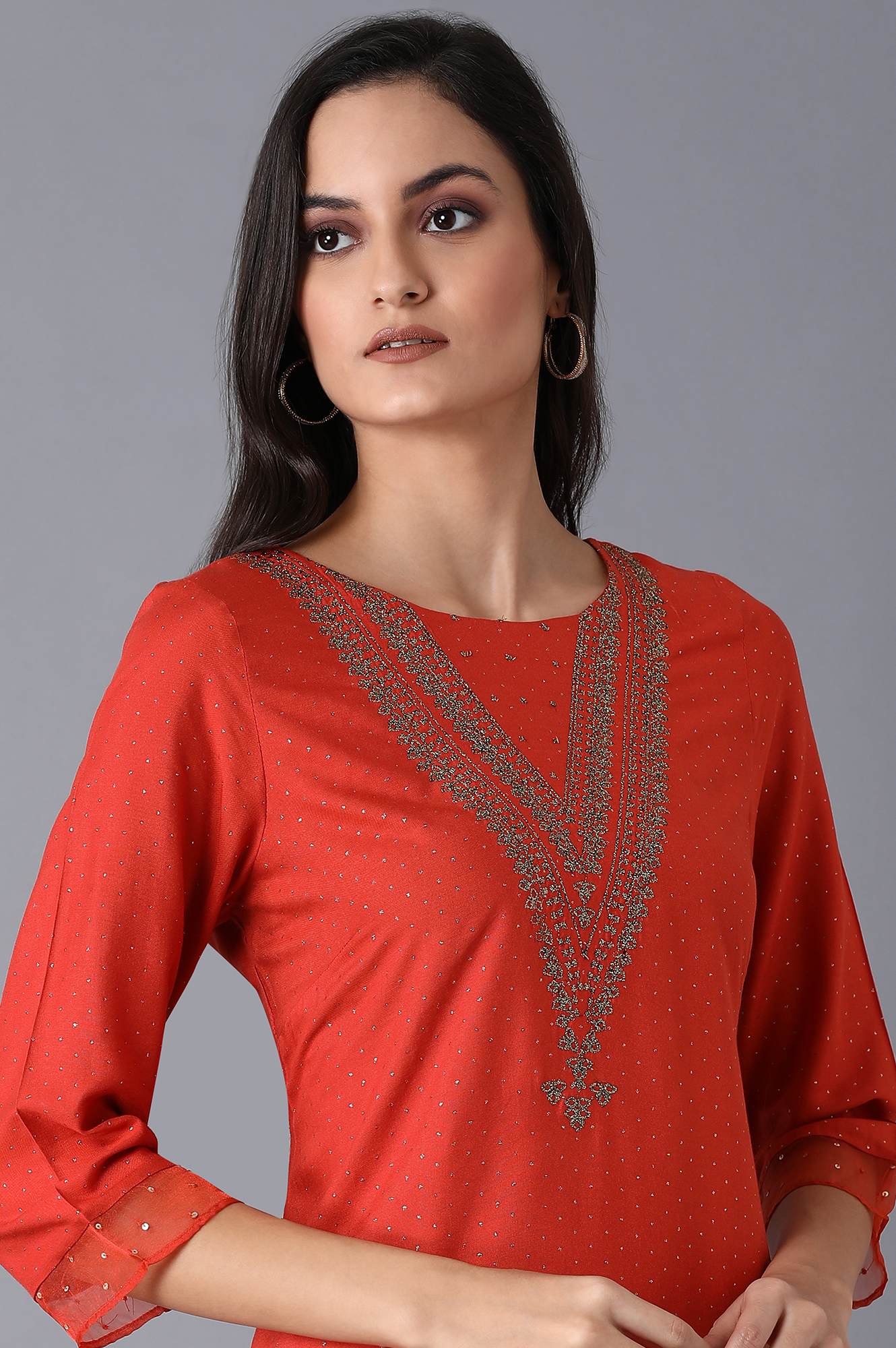 Orange Glitter Printed kurta