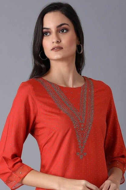 Orange Glitter Printed kurta - wforwoman