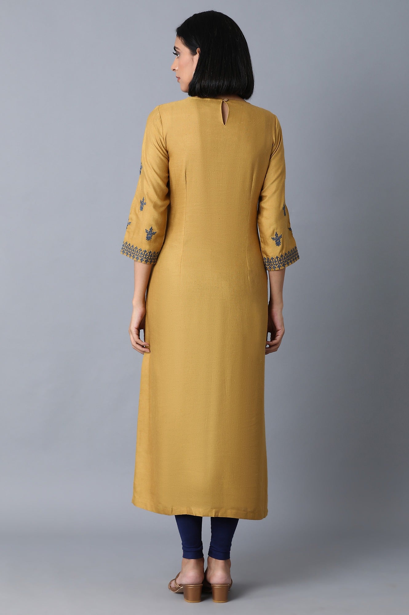 Dark Yellow Embroidered Dress