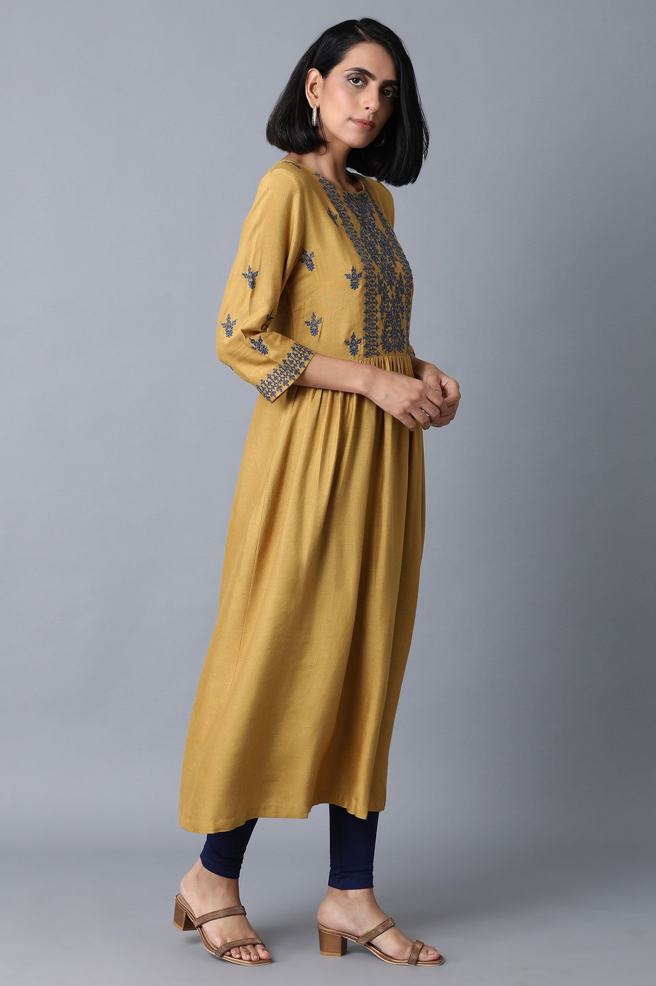 Dark Yellow Embroidered Dress