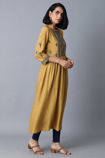 Dark Yellow Embroidered Dress