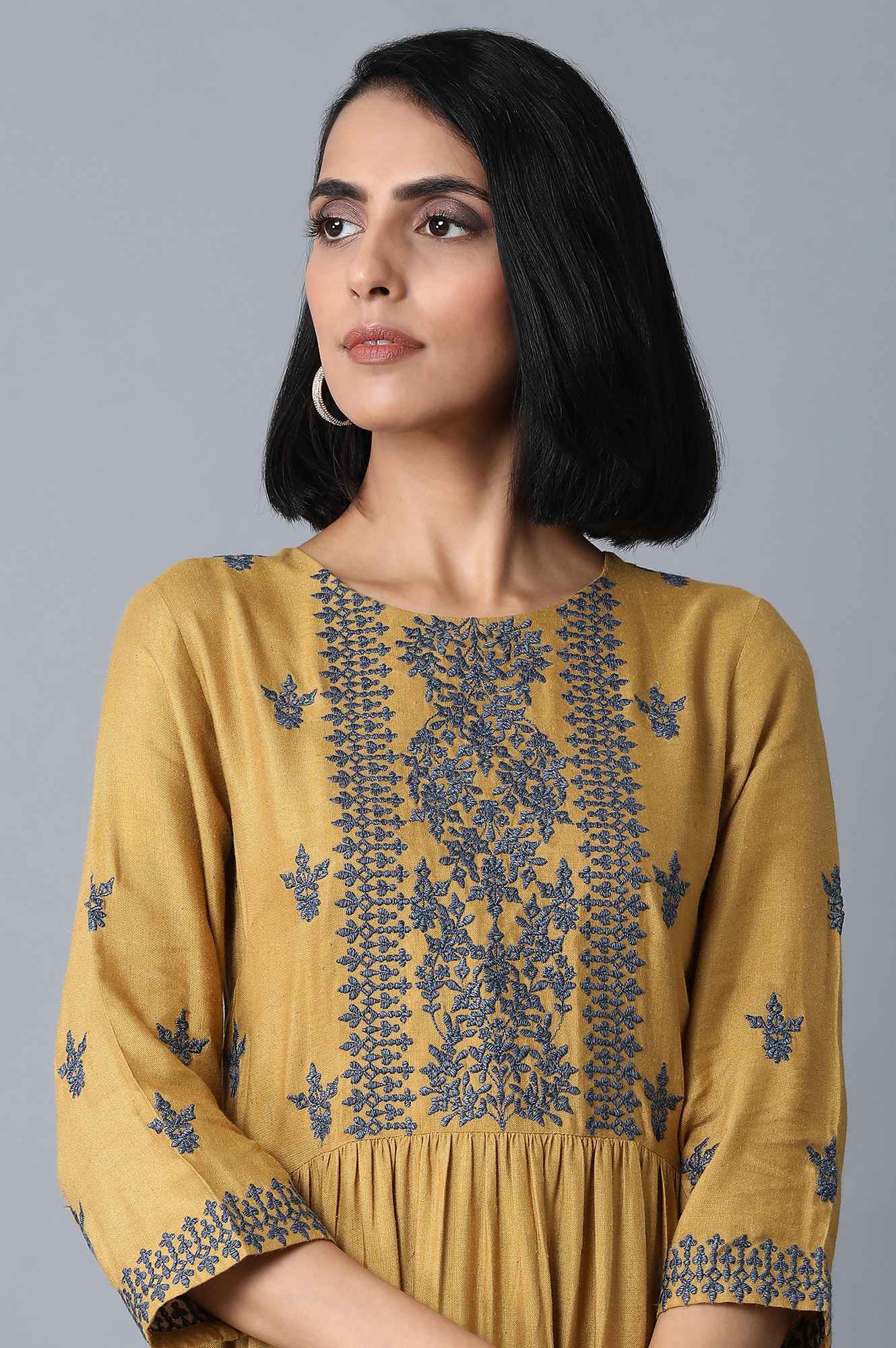 Dark Yellow Embroidered Dress