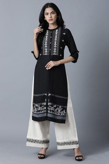 Black Embroidered and Printed Shirt kurta - wforwoman