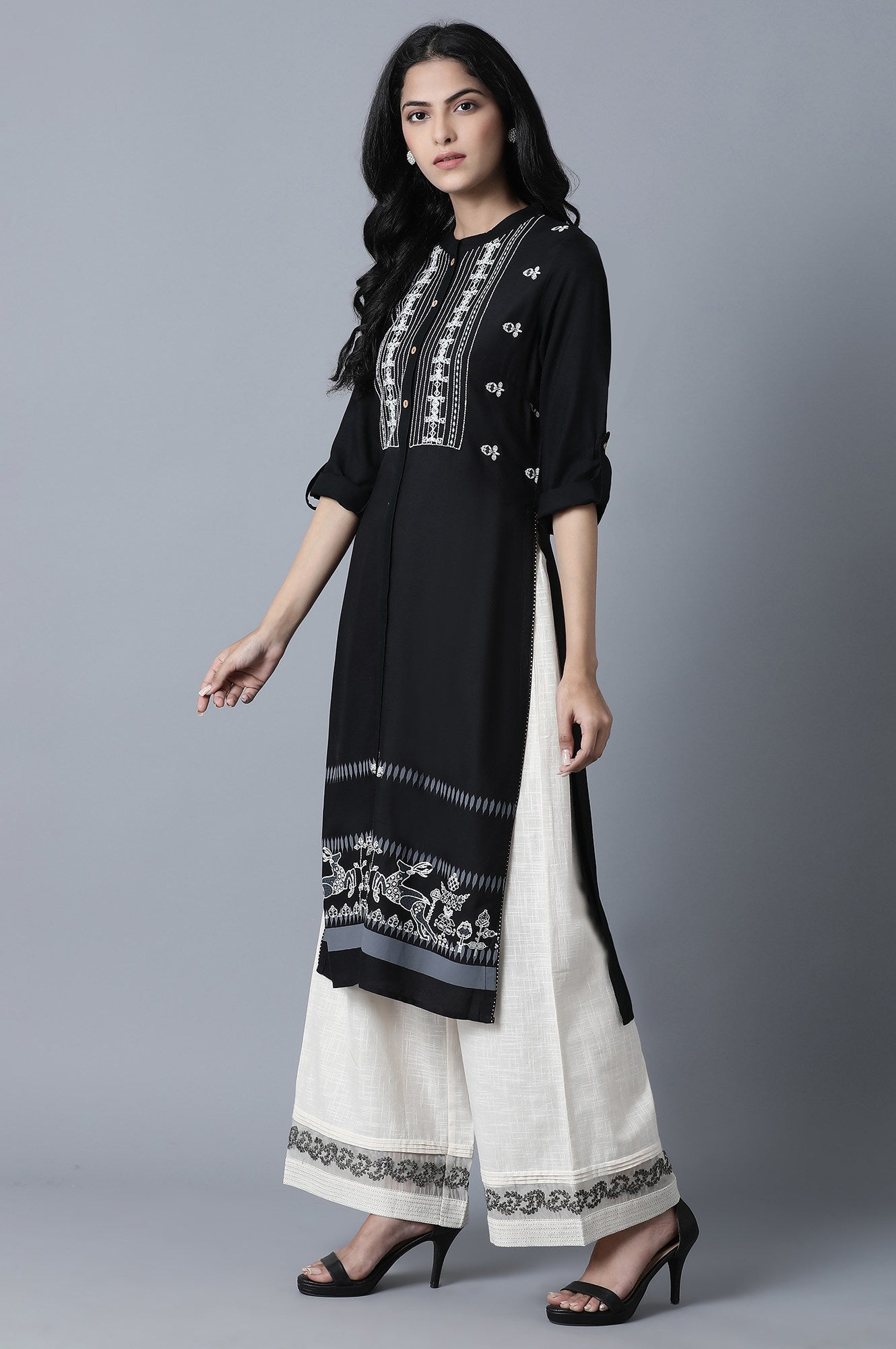 Black Embroidered and Printed Shirt kurta