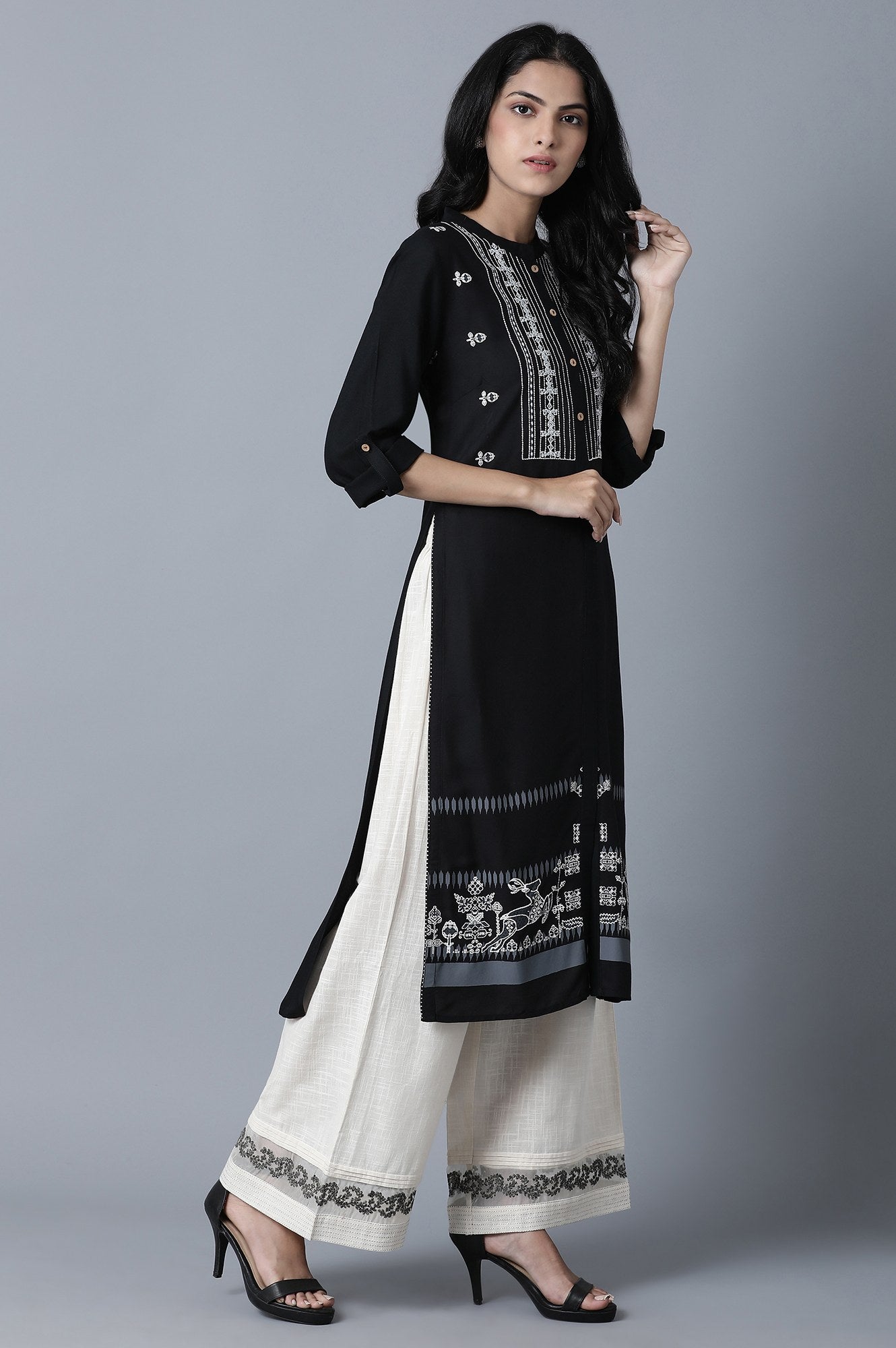 Black Embroidered and Printed Shirt kurta