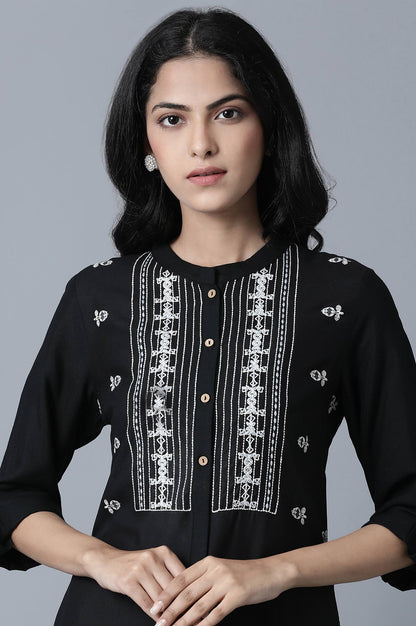 Black Embroidered and Printed Shirt kurta