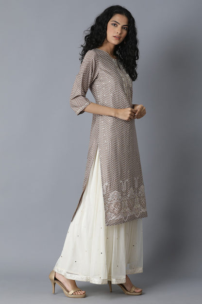 Grey Straight Printed kurta