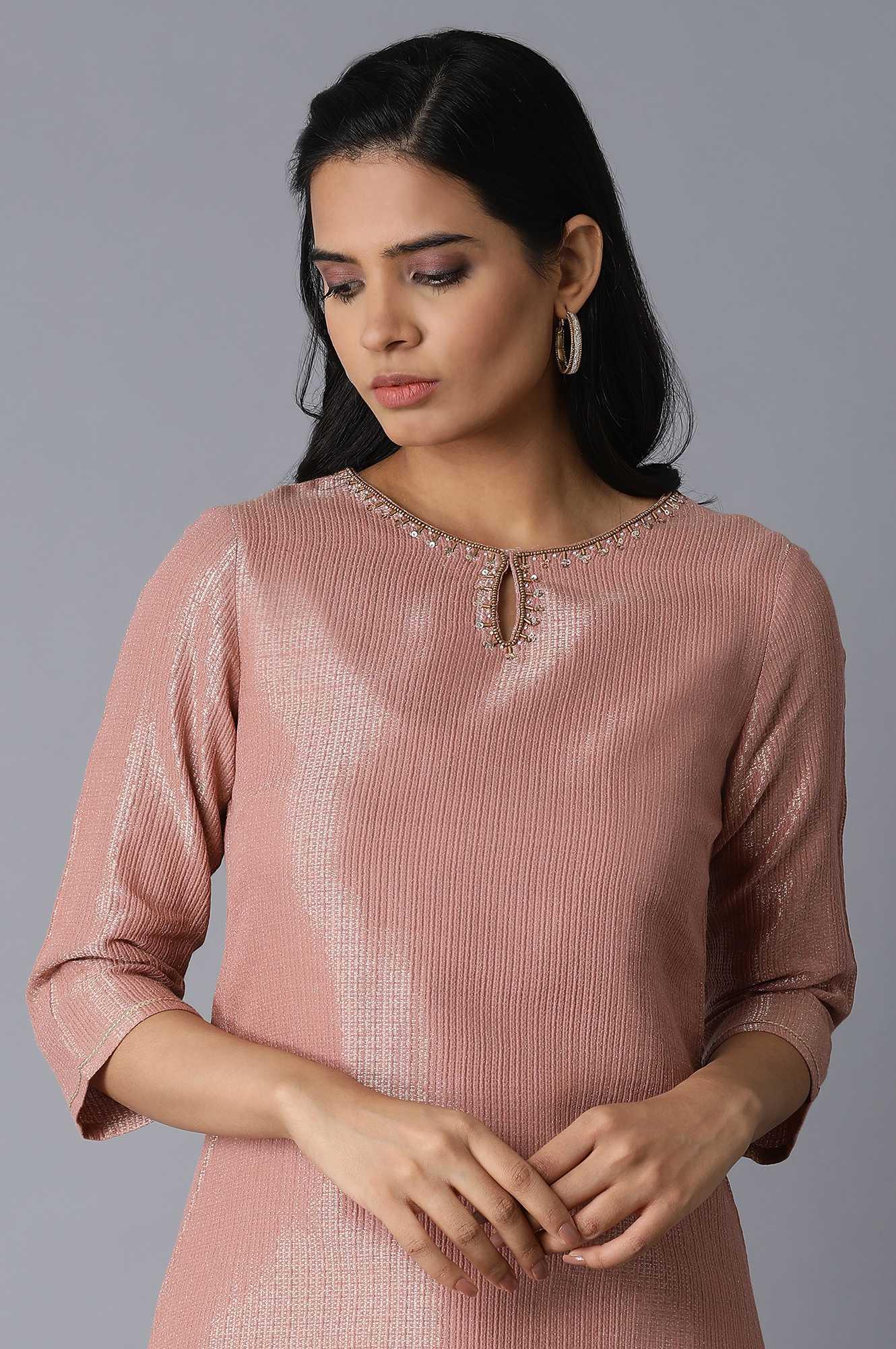 Pink Embroidery kurta - wforwoman