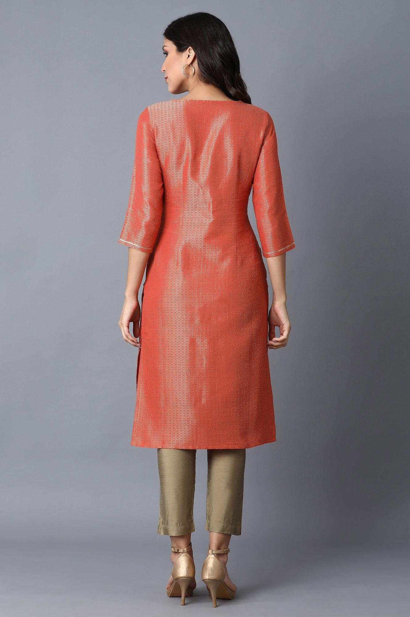 Orange Woven kurta - wforwoman