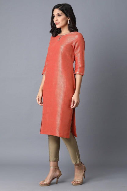 Orange Woven kurta - wforwoman