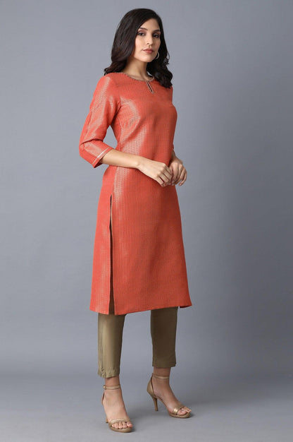 Orange Woven kurta - wforwoman