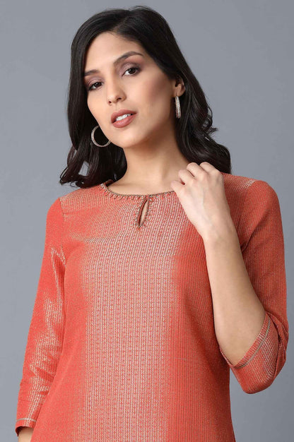 Orange Woven kurta - wforwoman