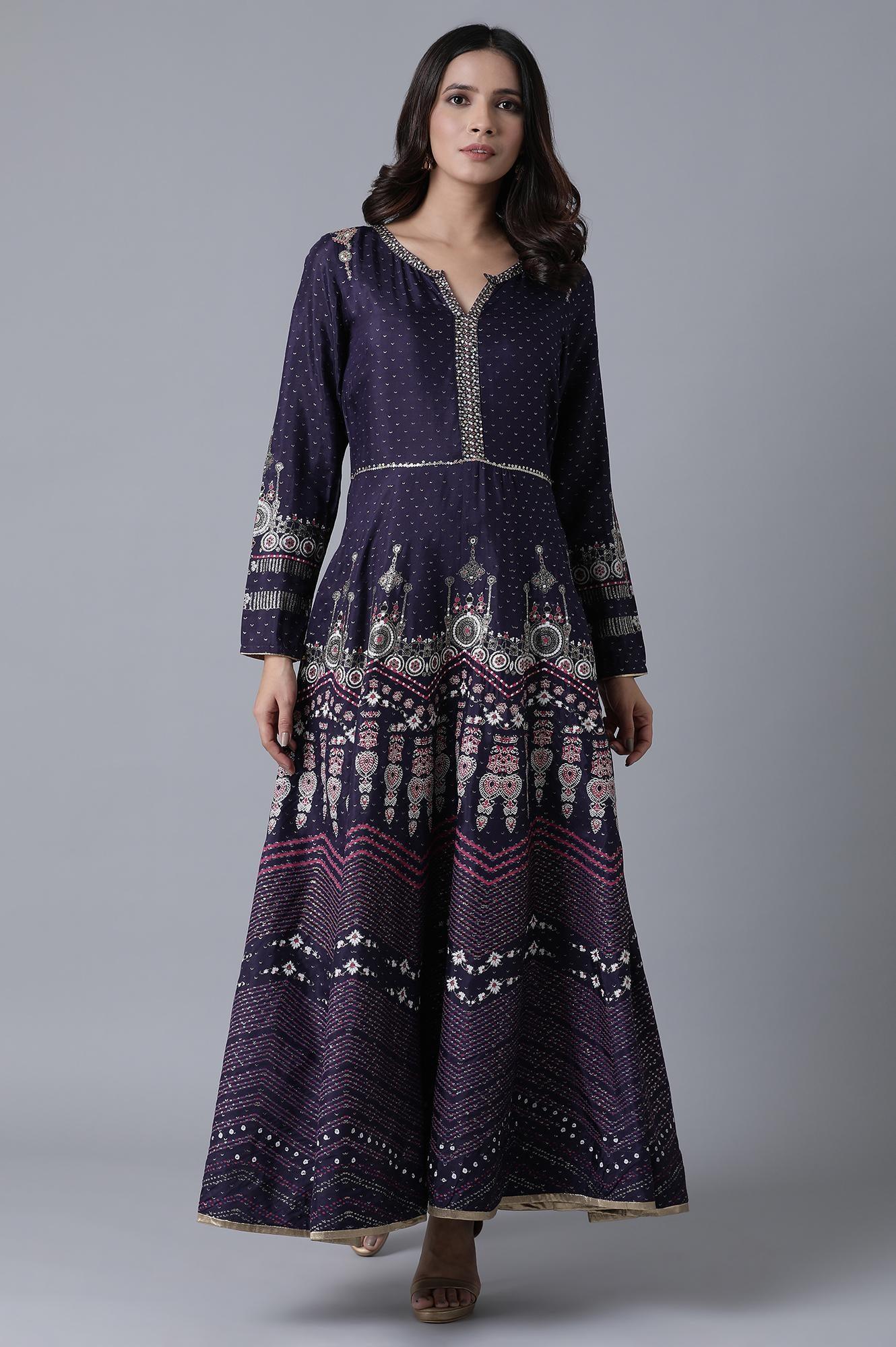 Purple Embroiderd Dress - wforwoman